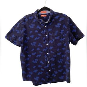 Joe Fresh Short Sleeve Button Down‎ Waffle Pineapples Blue Black Men's Size M